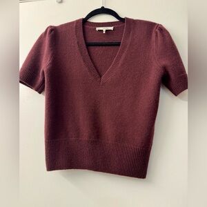 Frame Denim Short Sleeve V-Neck Sweater in Wine